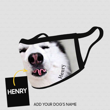 Personalized Dog Gift Idea - Husky Face With Twisted Tongue For Dog Lovers - Cloth Mask